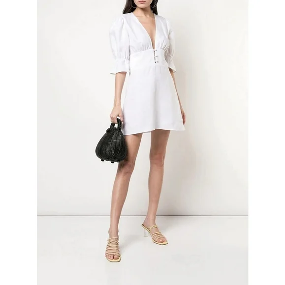 Reformation Simi Linen Minimilist Puff Sleeve Mini Dress - Picture 14 of 16